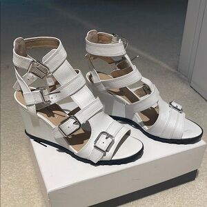 Women's White Strappy Wedge Sandals